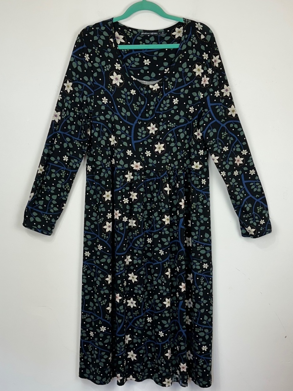 Gudrun Sjoden Womens Black Floral Long Sleeve Dress L Lagenlook Art to